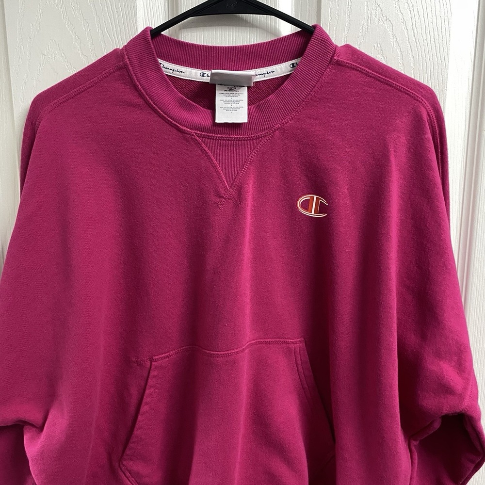 CHAMPION Womens Cropped Hot Pink Sweatshirt Fleece Sz. L - Picture 2 of 6